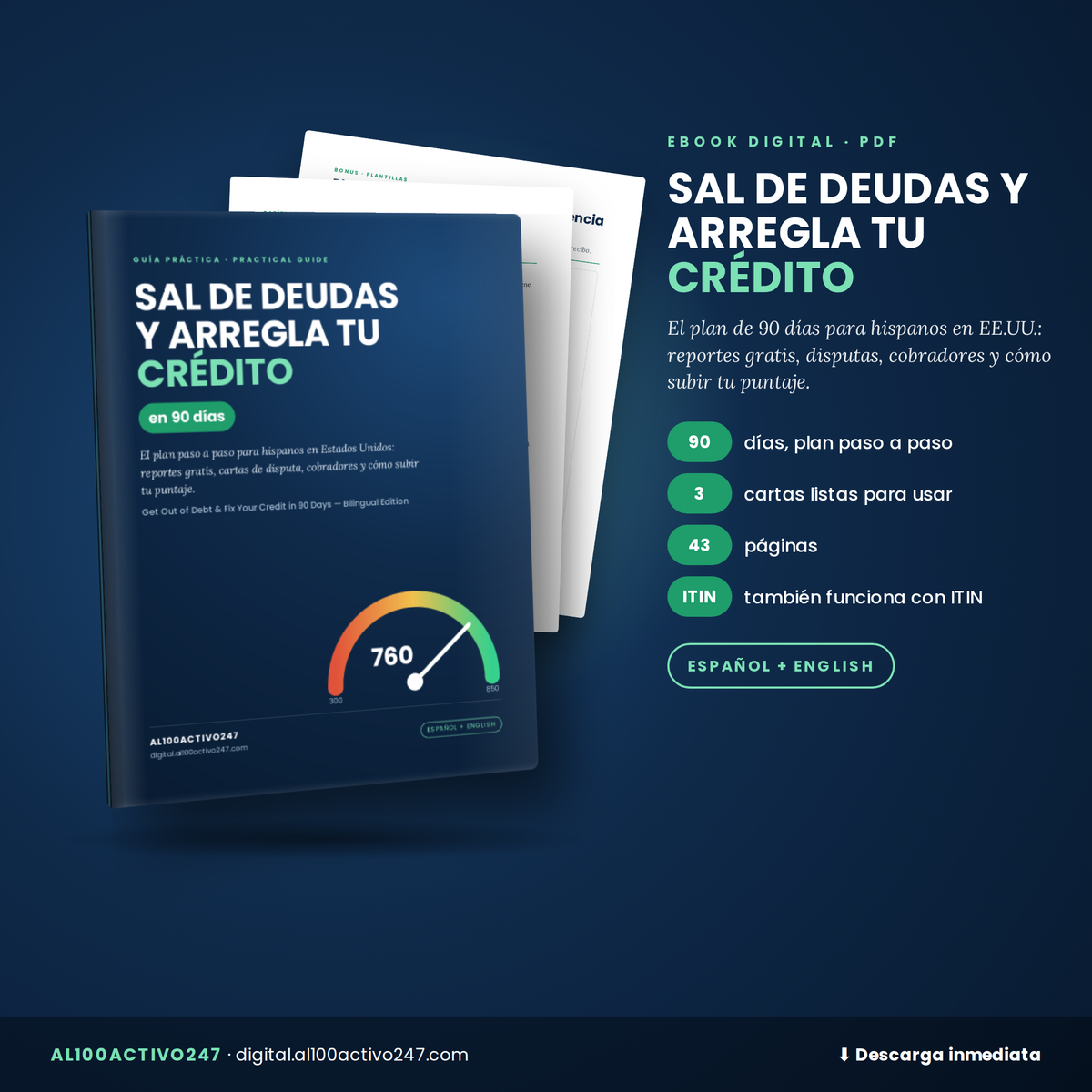 Sal de Deudas y Arregla tu Crédito en 90 Días (Ebook Bilingüe)